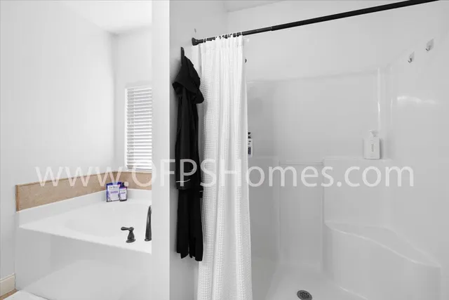 a bathroom with a shower and a sink