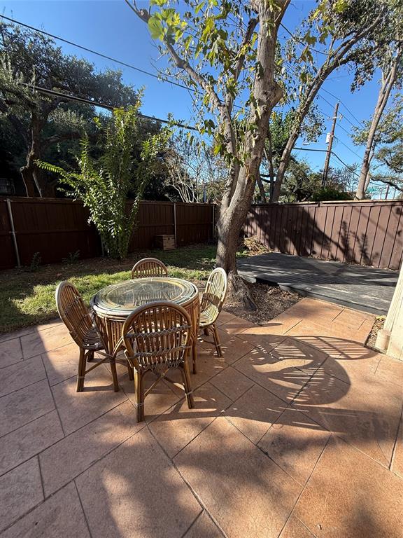 5616 Preston Oaks Road, Unit 1605 Dallas, TX 75254 - Photo 18 of 24 What a rarity for condo living! Your own private backyard space! Enjoy a large stone patio, shade trees and wood deck.