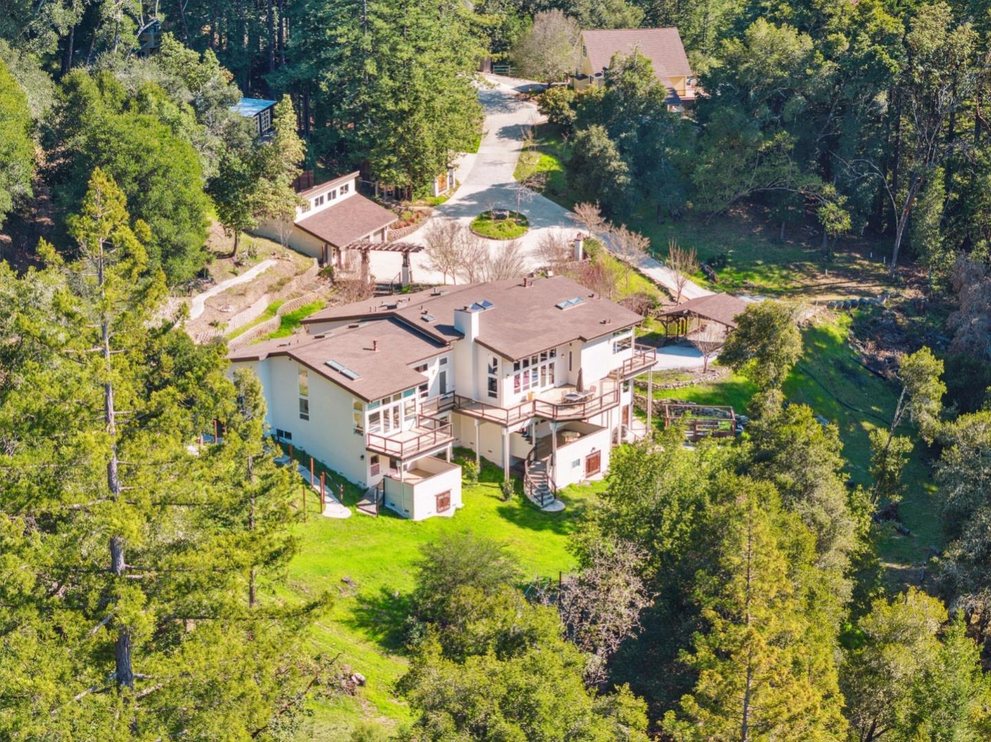 400 Dorrance Road Boulder Creek, CA 95006 - Photo 3 of 62 an aerial view of residential house with outdoor space and swimming pool