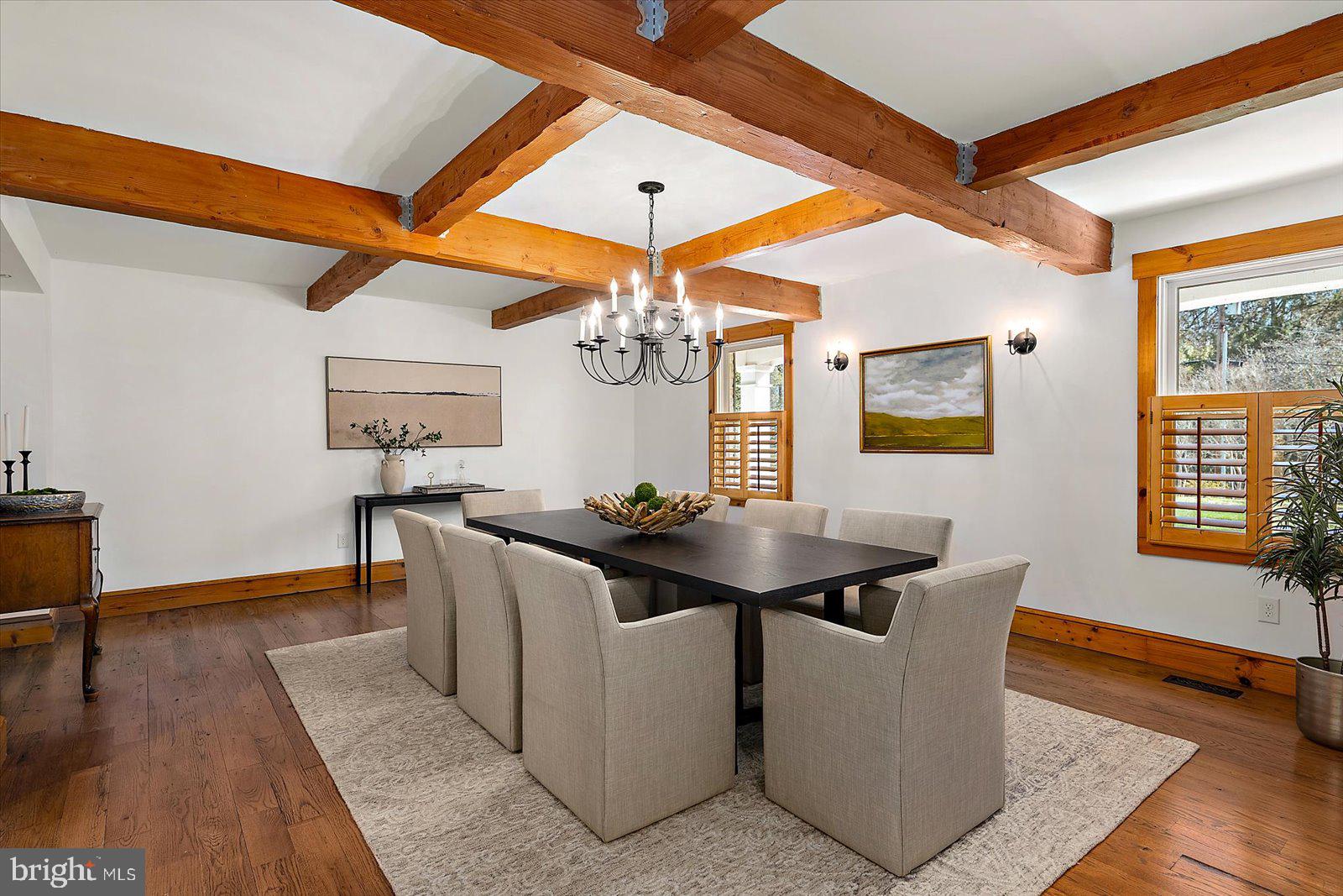 1118 Gum Bottom Road Crownsville, MD 21032 - Photo 11 of 51 Elegant dining space with rustic beams.