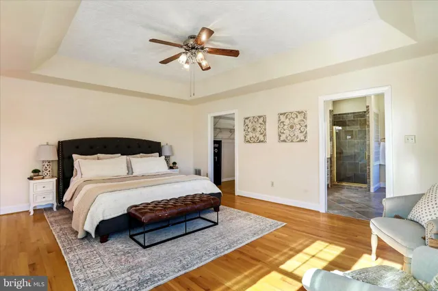 a view of a livingroom with furniture and a ceiling fan