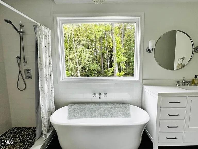 6202 Montgomery Ests Road Hillsborough, NC 27278 - Photo 67 of 91 a bathroom with a sink a window and a shower