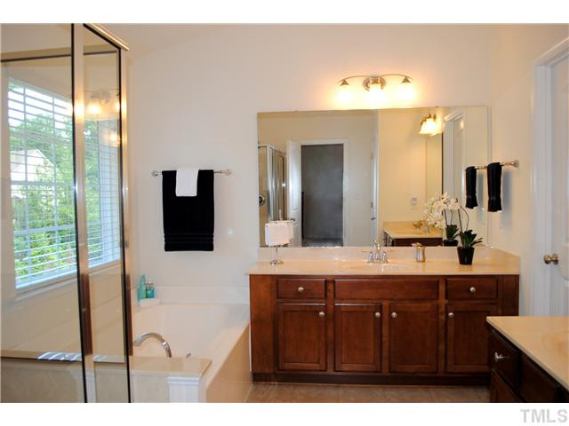 1018 Lakeview Road Durham, NC 27712 - Photo 18 of 25 a bathroom with a sink a mirror and a bathtub