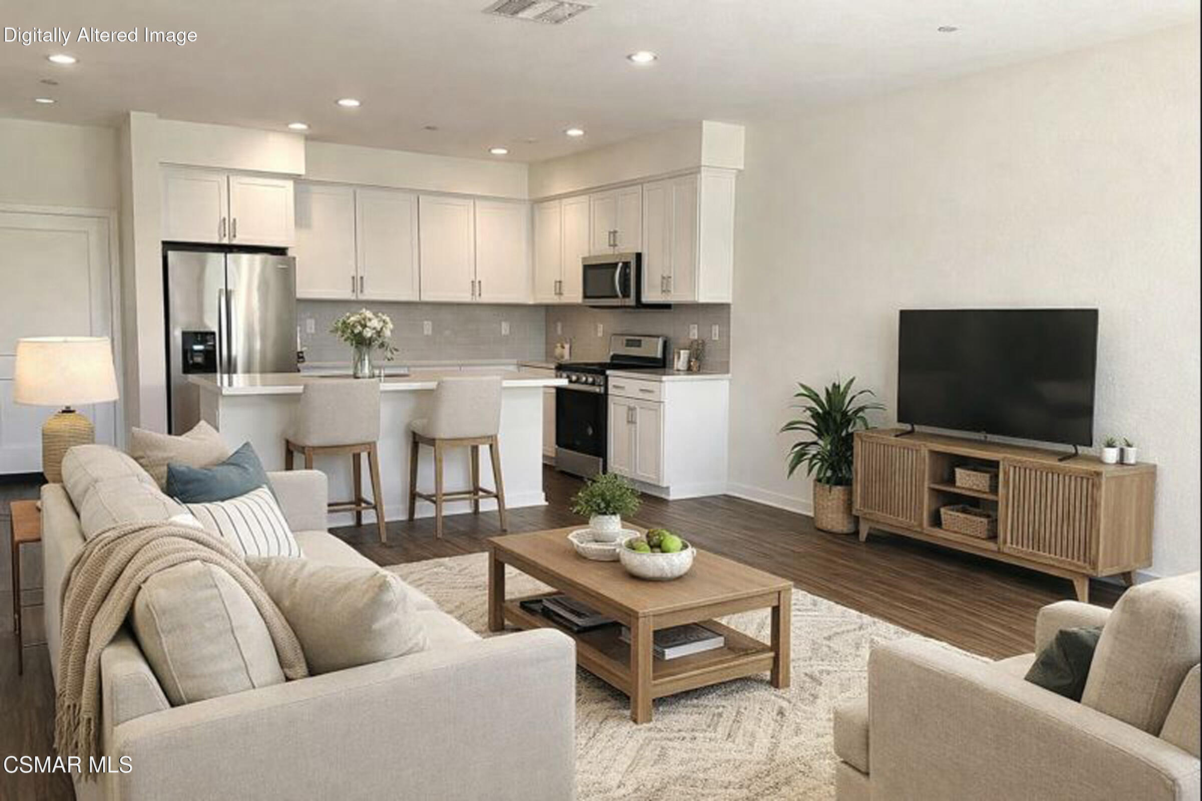 300 Farmhouse Drive, Unit 4 Simi Valley, CA 93065 - Photo 5 of 22 a living room with furniture kitchen view and a flat screen tv