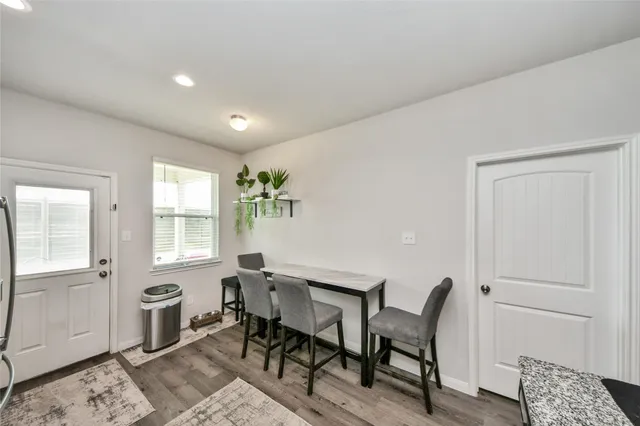 a workspace with furniture and window