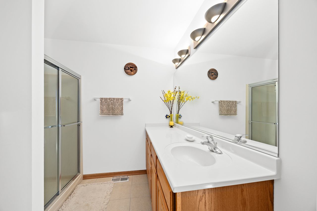 1343 Camelot Lane Lemont, IL 60439 - Photo 33 of 37 a bathroom with a sink and a mirror