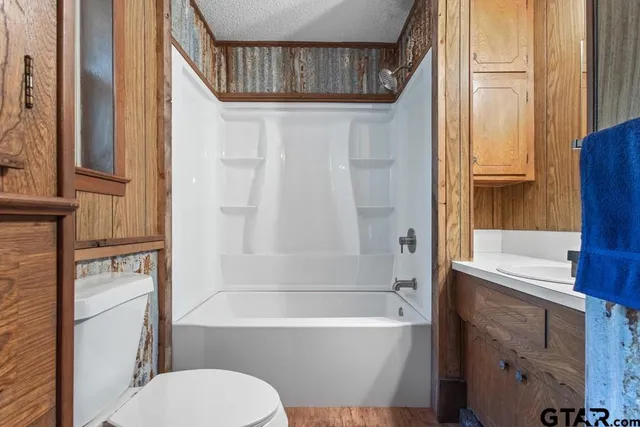 a bathroom with a toilet and a bathtub