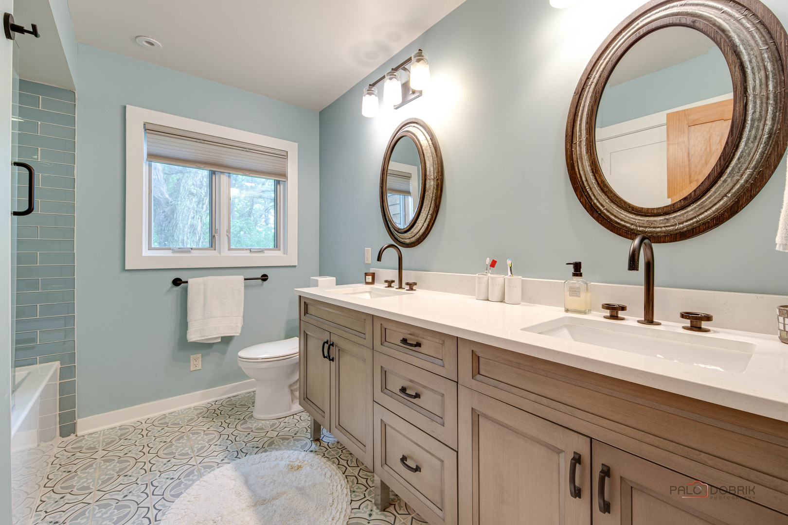 25909 West Sunset Road Barrington, IL 60010 - Photo 27 of 50 a spacious bathroom with a granite countertop double vanity sink and a mirror