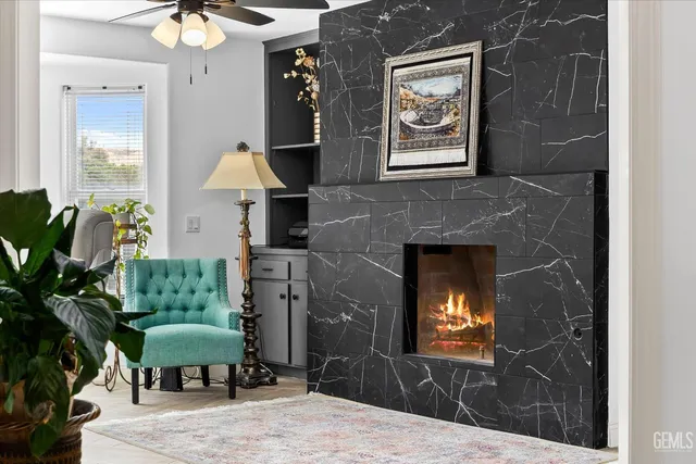 a view of a patio with a garden