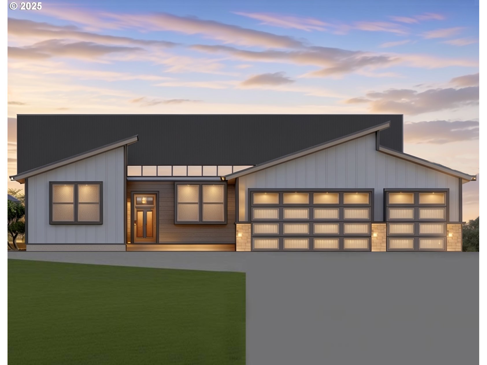 a front view of a house with a garden