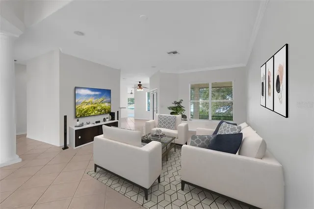 an empty room with entrance and windows