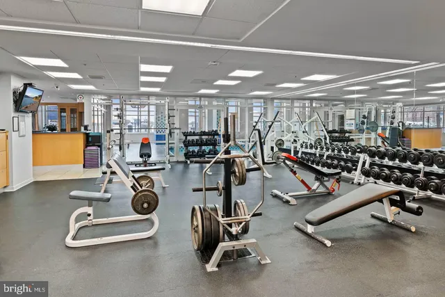 a view of a room with gym equipment