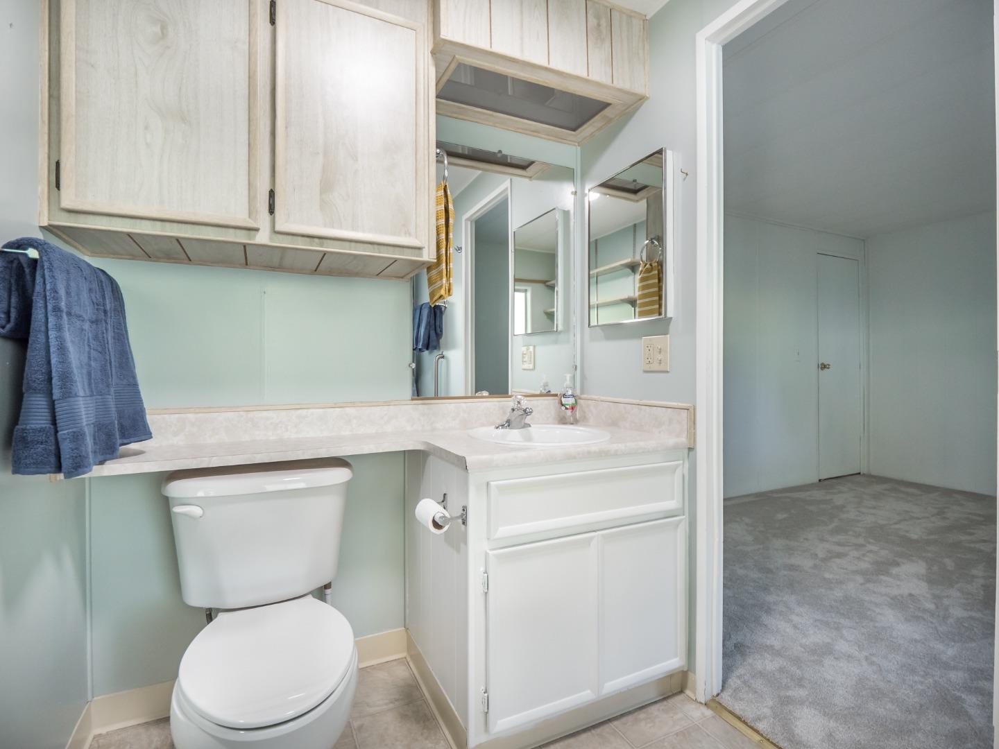 270 Hames Road, Unit 60 Corralitos, CA 95076 - Photo 16 of 32 a bathroom with a toilet sink and mirror