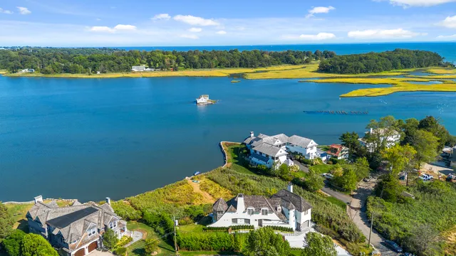 a view of a lake with a houses