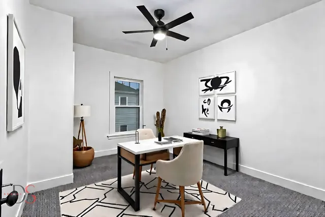 a work room with furniture