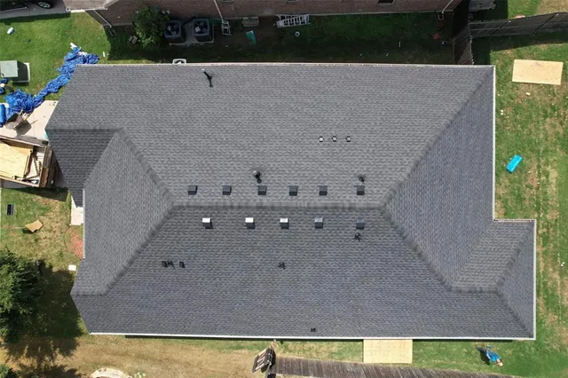 an aerial view of a house