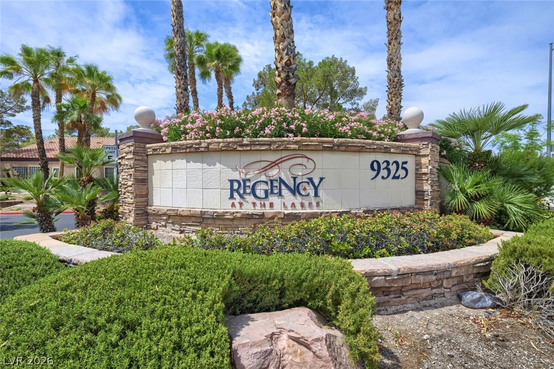 9325 West Desert Inn Road, Unit 177 Las Vegas, NV 89117 - Photo 1 of 24 A well-maintained entrance sign with lush landscaping welcomes residents to Regency at The Lakes.
