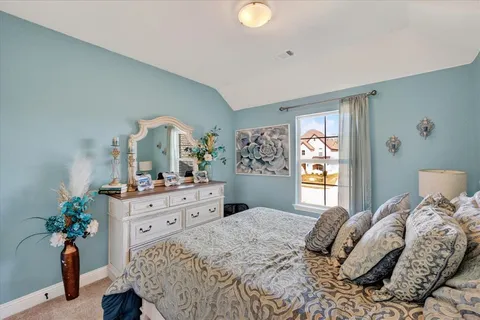 a bedroom with a bed and a dresser