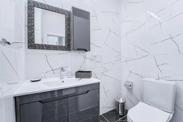 a bathroom with a toilet and a sink