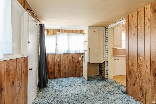 365 West 200 North Logan, UT 84321 - Photo 29 of 45 Room featuring wood-paneled walls, light blue carpet, and white-painted trim