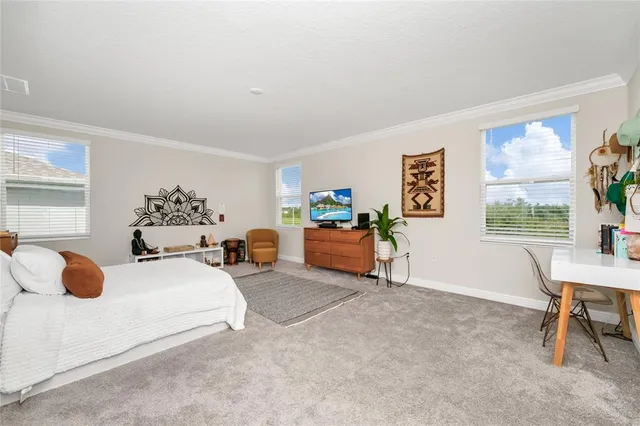 a bedroom with furniture and a flat screen tv
