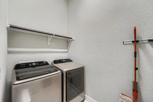 a living room with a rug floor to ceiling window and potted plant