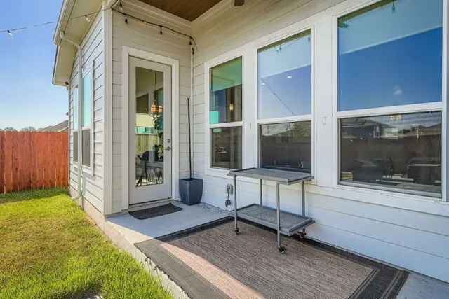a view of a terrace with furniture