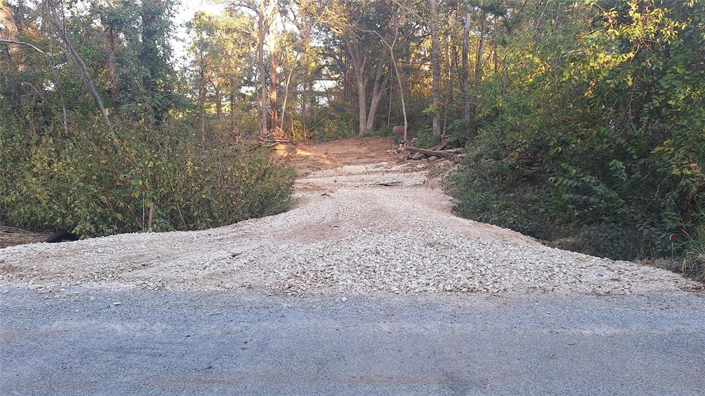 a view of a road with trees in the background