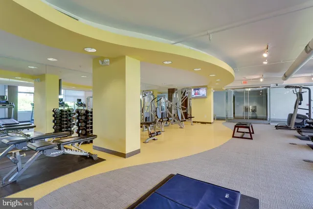 a view of a room with gym equipment