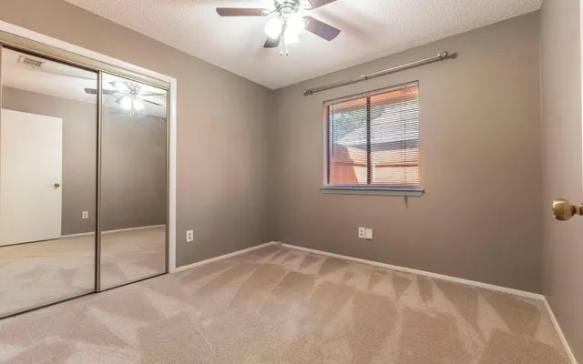 a view of a big room with windows and closet