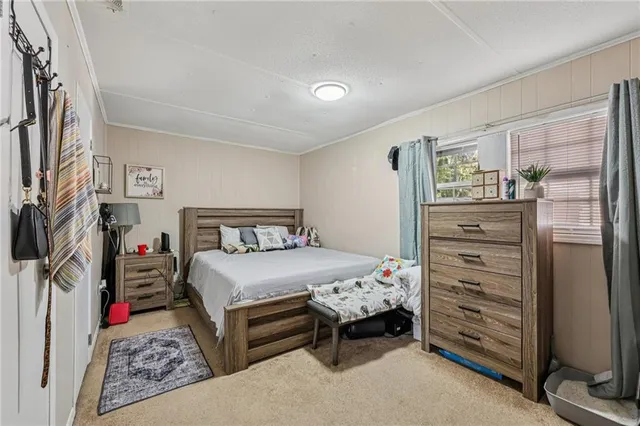 a bedroom with a bed and furniture