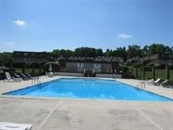 a view of a swimming pool with an outdoor seating and a garden