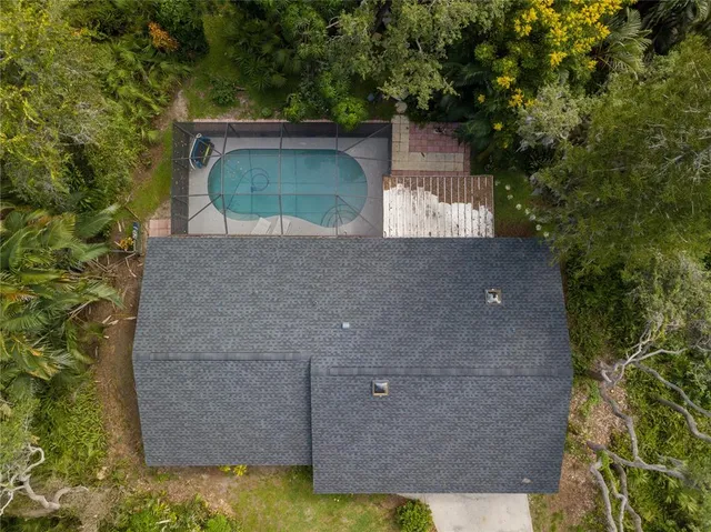 an aerial view of a house