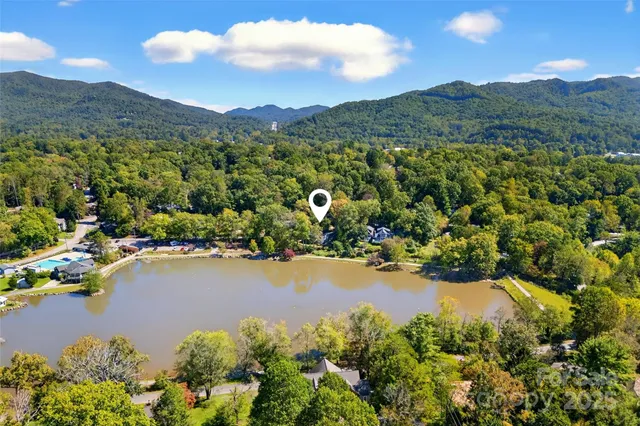 a view of a lake with a mountain