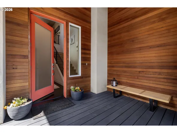a view of outdoor space with a chair