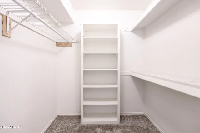 a view of walk in closet with empty racks