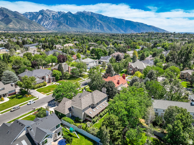 7740 Keswick Road Sandy, UT 84093 - Photo 72 of 74 Aerial perspective showcasing a residential area with varied architectural styles and mature trees