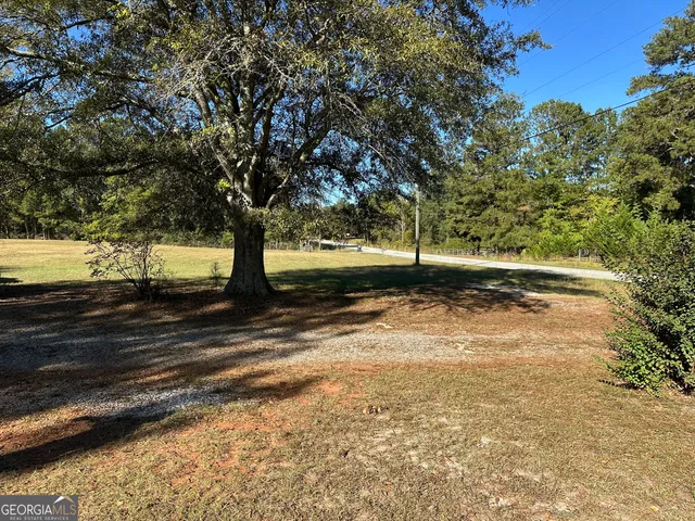 a view of a yard with an tree