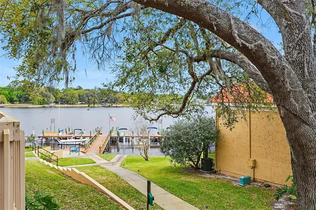 a view of a swimming pool with a yard