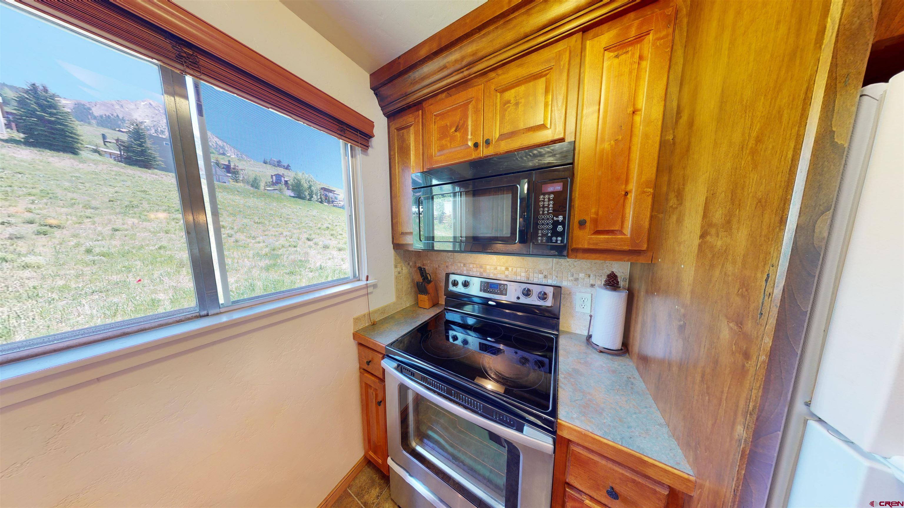 18 Crystal Road, Unit 3B Crested Butte, CO 81225 - Photo 10 of 20 a kitchen with a stove and a microwave