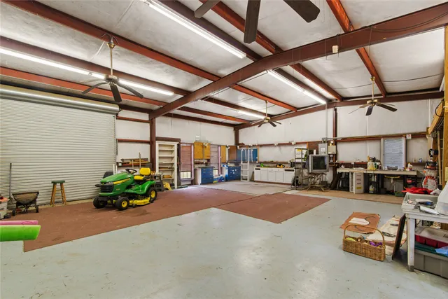 a view of a garage with furniture