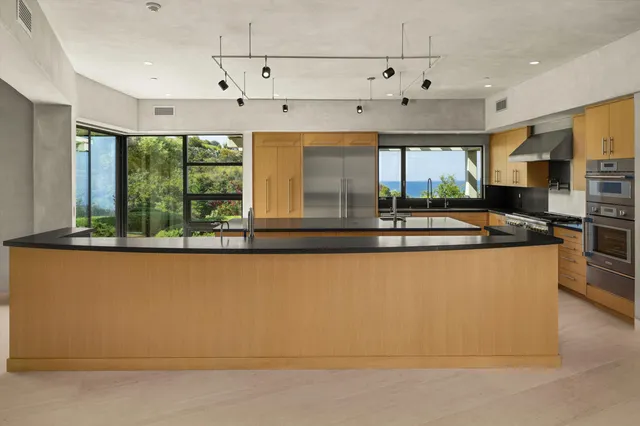 a living room with large window