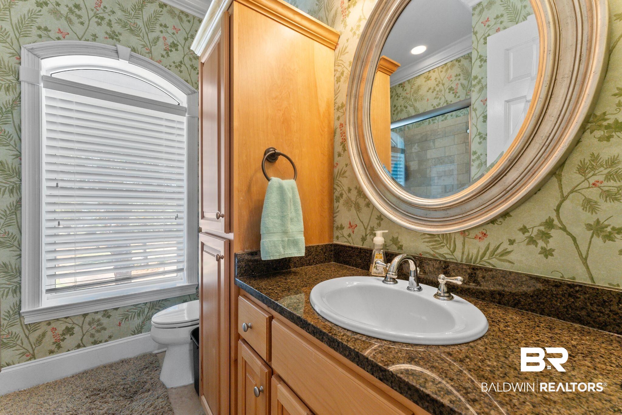 30818 River Road Orange Beach, AL 36561 - Photo 51 of 81 Bathroom featuring wallpapered walls, vanity, and recessed lighting