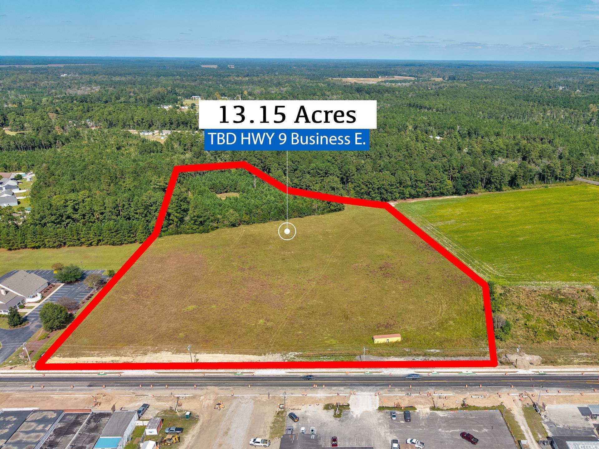 9 Highway 9 Business Loris, SC 29569 - Photo 4 of 24 Aerial view of property and surrounding area featuring a heavily wooded area and property parcel outlined