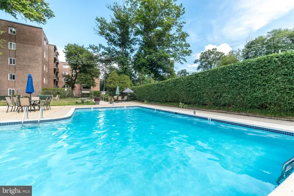 a view of a swimming pool with a yard