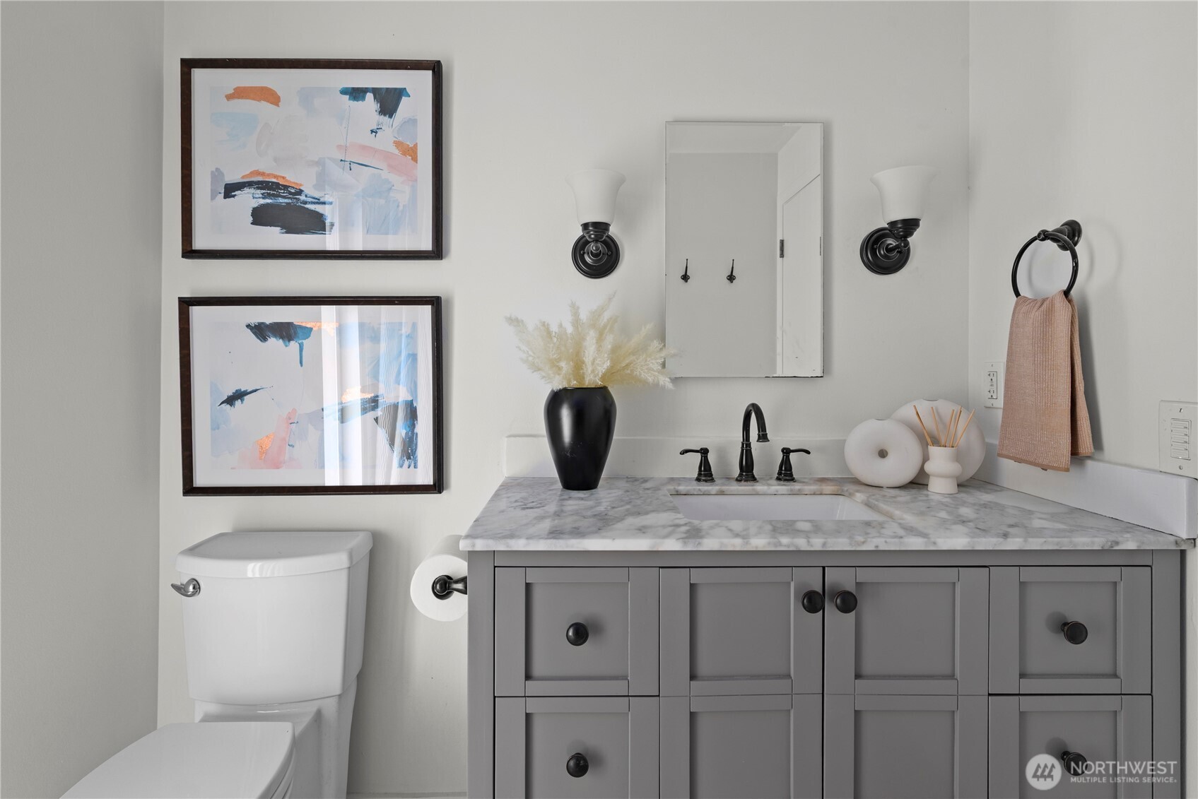 8732 209th Place Southwest Edmonds, WA 98026 - Photo 15 of 39 a bathroom with a granite countertop sink and a mirror