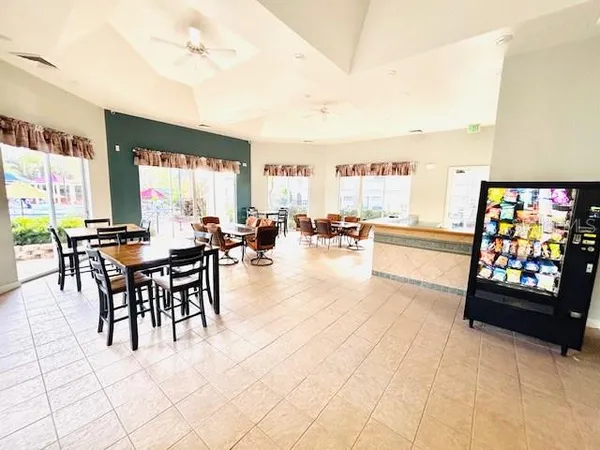 a view of a swimming pool and outdoor space