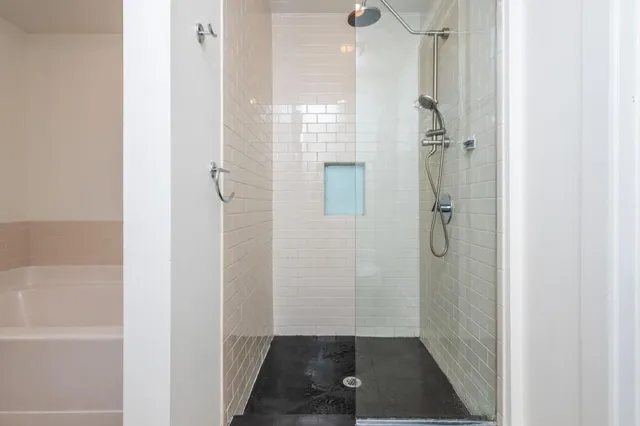 a view of small space with racks on the wall