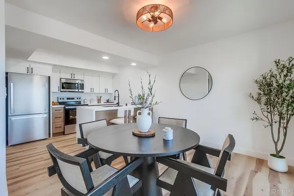 a view of kitchen with dining area