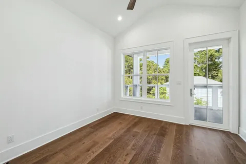 an aerial view of a house with a garden